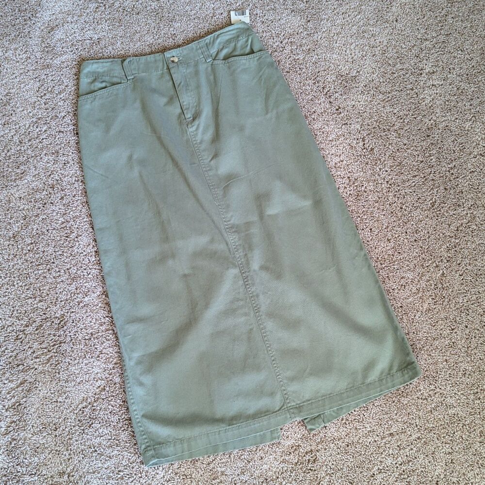Vintage Skirt Womens 6P Green 100% Cotton Twill Midi Casual Preppy Outdoors NWT